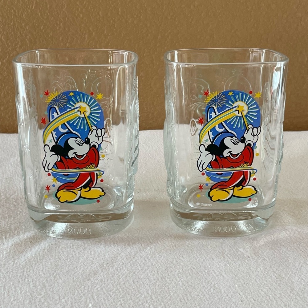 Disney Mickey Mouse Y2K 2000 McDonald’s Millennium 2 Square Drinking Glasses